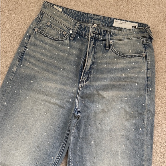 Rag & Bone Logan mid rise wide leg crystal embellished jeans - Picture 5 of 16